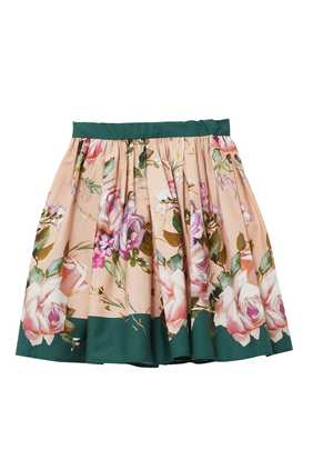 Poplin Rose Print Skirt